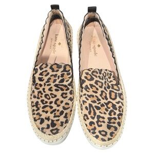 Kate Spade Loren Leather Scalloped Trim Leopard Slip On Shoes Size 7